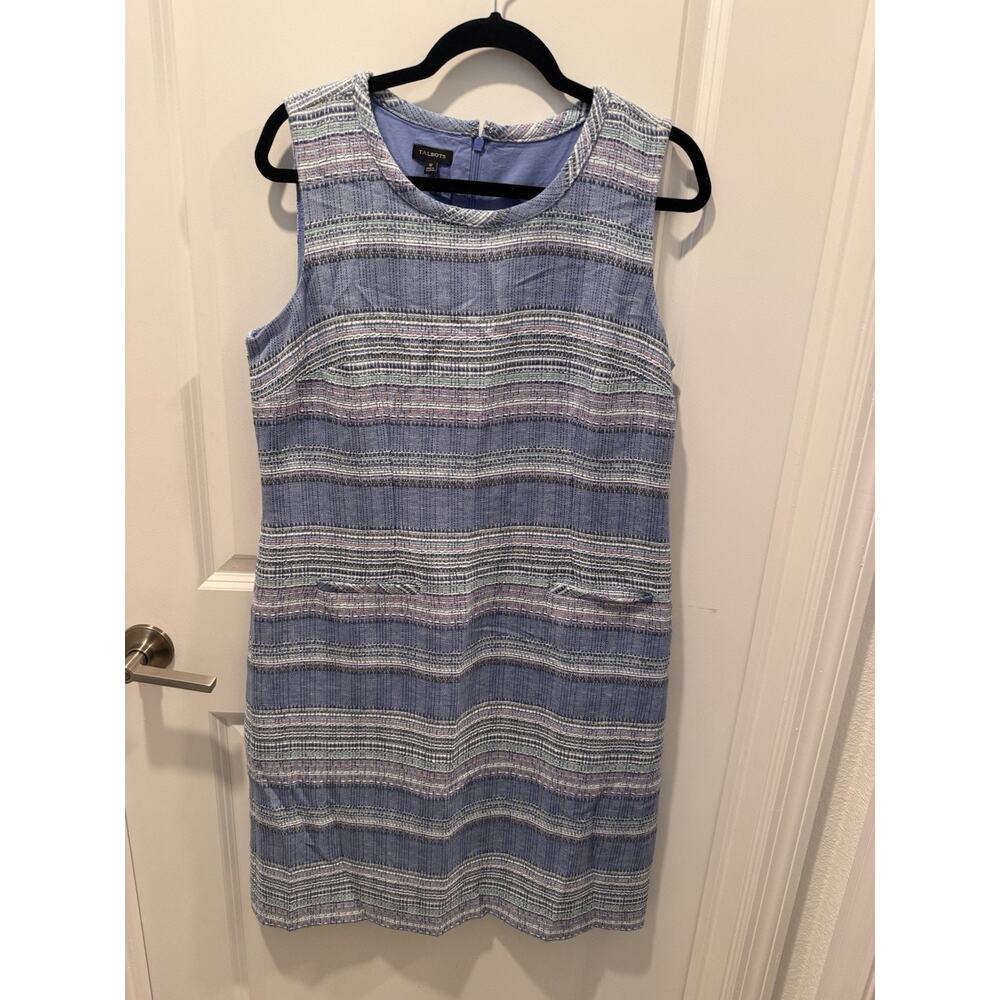 Talbots Dress Womens Size 12 Blue Purple Tweed Shift Dress Fitted Sleeveless NWT
